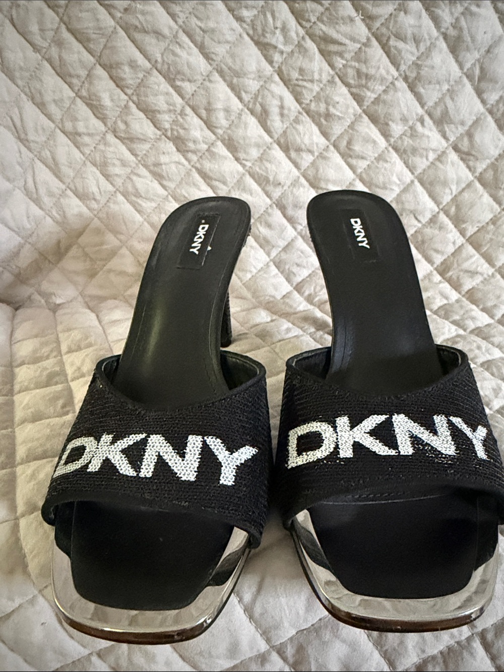 DKNY Black Slide Mules with White Logo